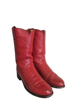 Justin L3055 Womens 6.5 B Red Leather Round Toe Ropers Western Cowboy Boots